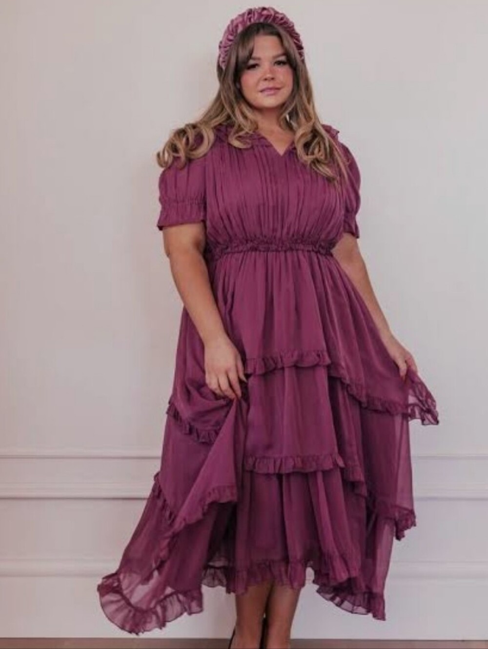 JessaKae Plum Tiered Ruffle High-Low Dress
